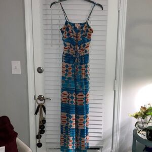 Plenty by Tracy Reese Blue and Orange Patterned Maxi Dress